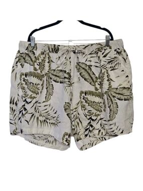 C&C California Linen High Waist Botanical Tropical Leaf Print Shorts Sz 2X